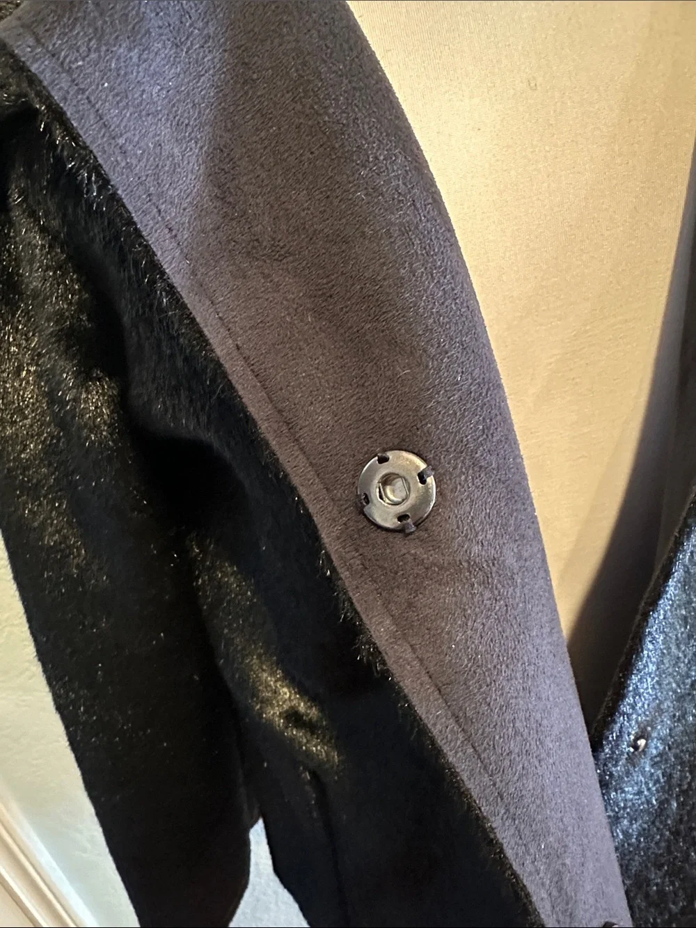 Bisou Bisou Sz Medium Black Textured Faux Fur/Suede Pea Coat • NEW! - Picture 6 of 11